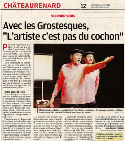 "L'ARTISTE, C'EST PAS DU COCHON" DUO D'HUMOUR LES GROSTESQUES 2011